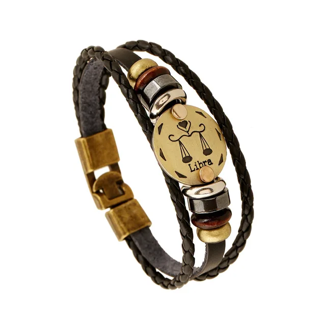 Handmade Justice Libra 12 Constellations Bracelets Leather Women Handmade Justice Libra 12 Constellations Bracelets Leather Women Cuff Bracelet Vintage Bronze Alloy Clic Charm