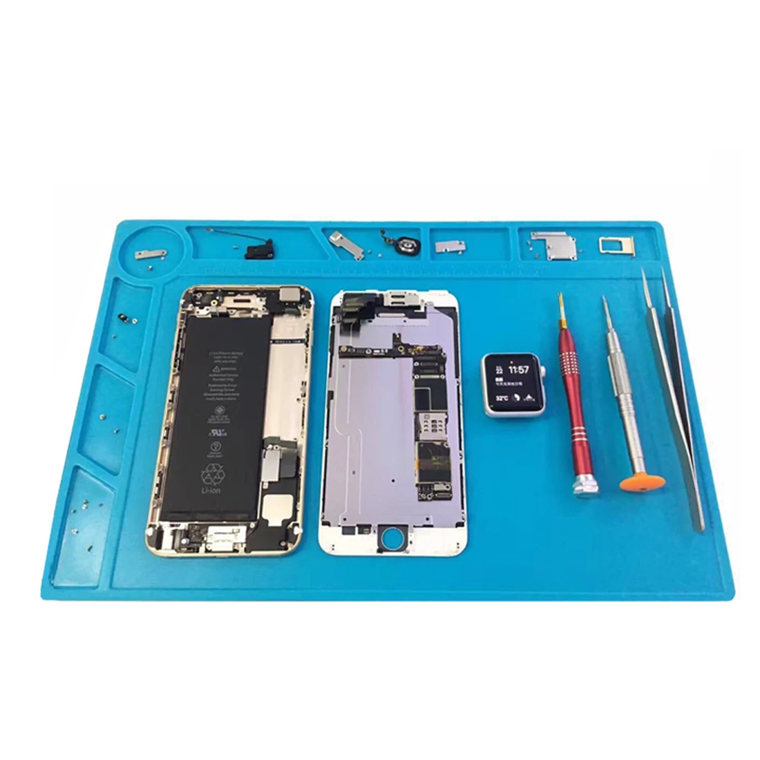 Soldering Repair Station Heat Insulation Silicone Pad Desk Mat Maintenance Platform 34x23cm with 20cm Scale Ruler