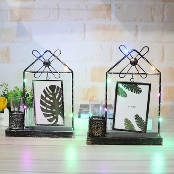 

Fashion Photo Frame Home Decor Figurines Iron Gate Shaped Windmill Photo Frame With Light Hydroponics Ornament Wedding Gifts