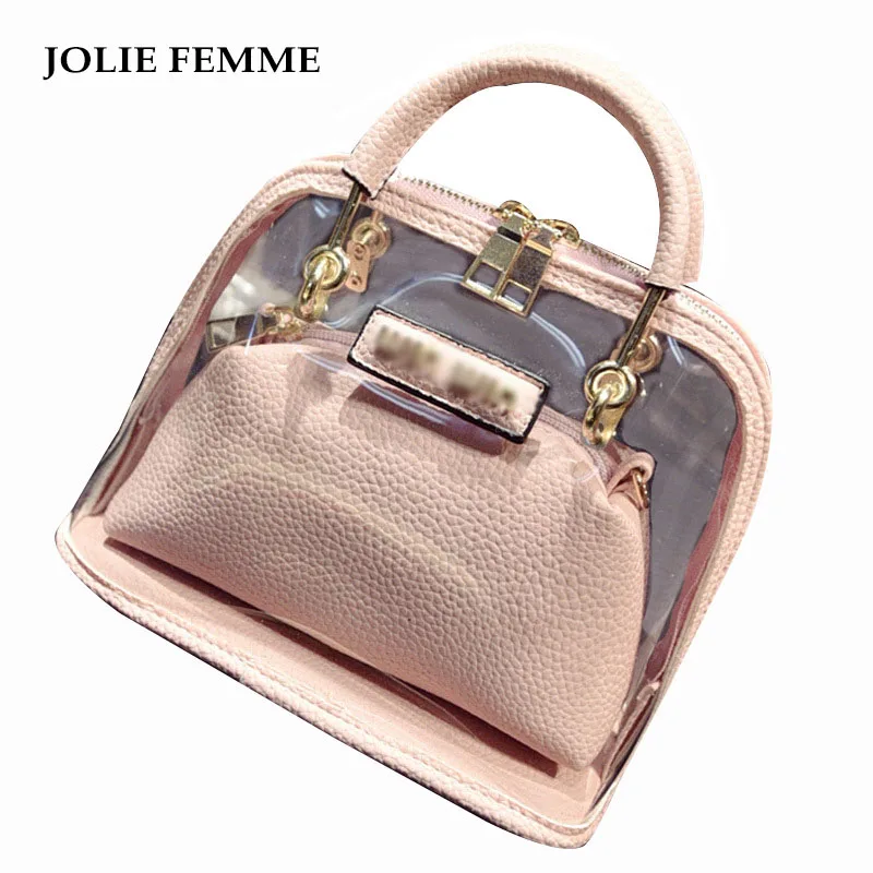 2017 Famous Clear Bags Candy Color Women Leather PVC Purses Handbags Chain Shell Transparent