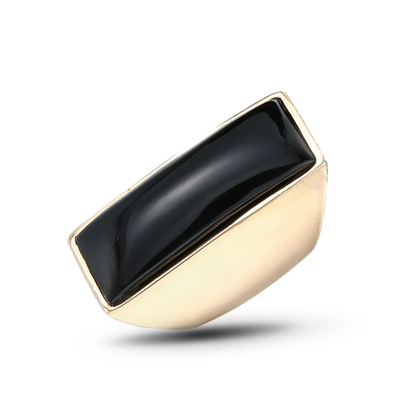 Модные Преувеличенные винтажные женские Геометрические Квадратные Кольца с большим черным камнем ювелирные изделия J01848 - Цвет основного камня: Gold plated