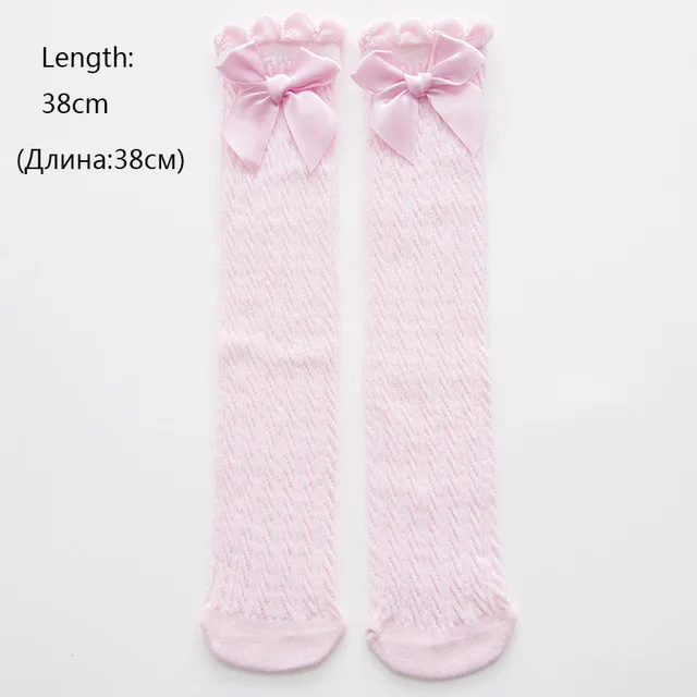 Детские длинные носки без пятки на весну и осень милые кружевные гольфы из чистого хлопка с бантом-бабочкой для маленьких девочек - Цвет: pink 38