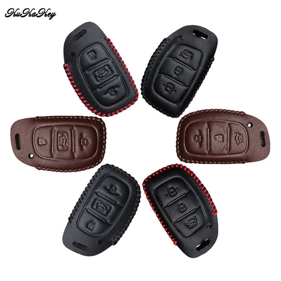 

1PC Leather Car Key Case Cover Protection Shell Skin For Hyundai iX20 I30 IX35 I40 Ix25 Tucson Verna Sonata Car Keyring Keychain