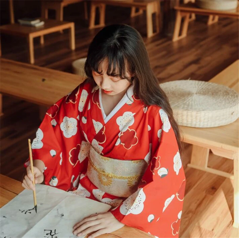 Японская верхняя одежда, халат, костюм, кардиган для девочек, длинное платье, v-образный вырез, вечерние, японское красное кимоно, студенческое платье