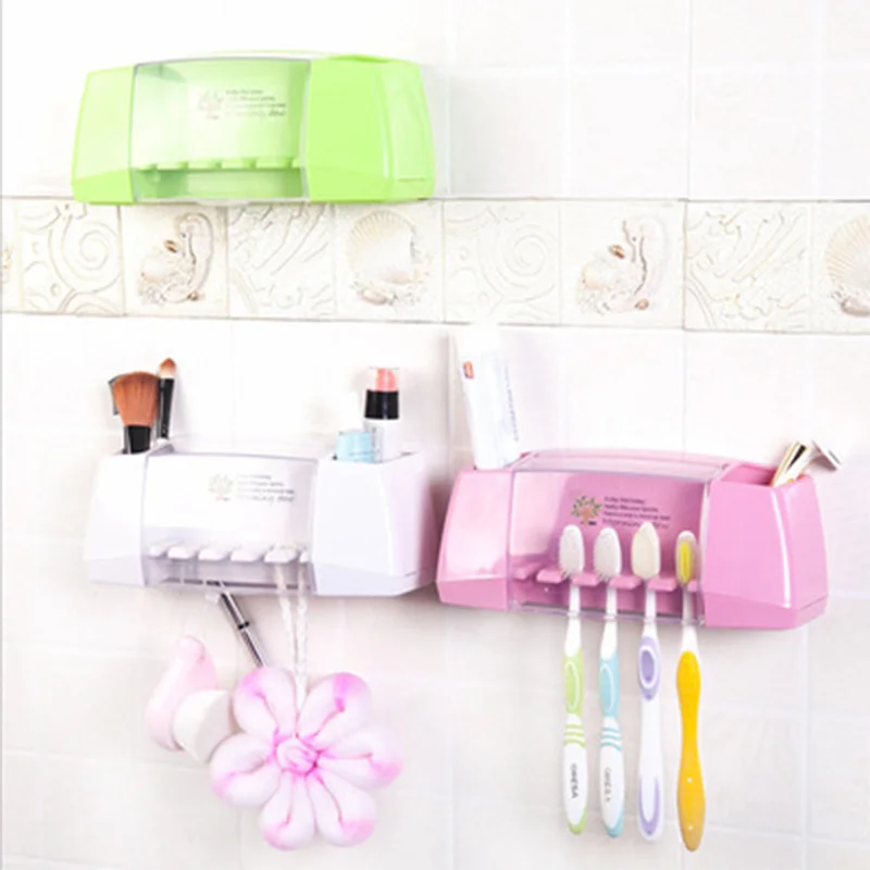 

QQJJ multifunctional 4 Color toothbrush holder storage box Bathroom Kitchen Family Wall Stand Toiletries Toothpaste Storage Box