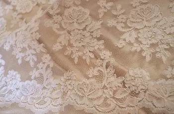

ivory alencon lace fabric by the yard, cord lace fabric, bridal lace, bridal lace fabric