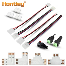 Hontiey RGB светодиодные ленты Разъем 2/4pin 8 мм/10 мм Сварка Разъем питания 5 шт./лот T L форма чип адаптер для 3528/5050