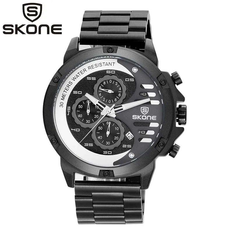Skone Роскошные мужские часы черные и Золотые спортивные многофункциональные с