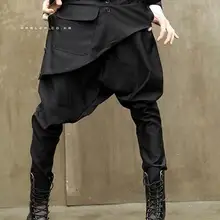 Новинка, бриджи, умные, повседневные, модные, лоскутные, свободные, с заниженным шаговым швом, штаны для мужчин, Военный стиль, крест, отвисшие, танцевальные шаровары, хип-хоп