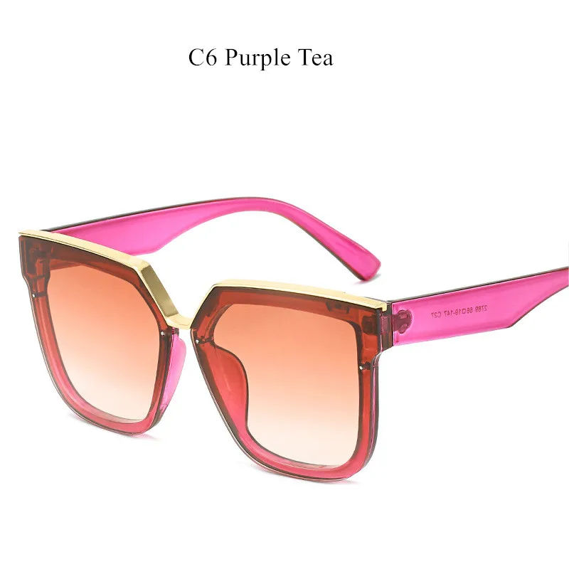 YOOSKE, Винтажные Солнцезащитные очки, мужские, брендовые, градиентные, солнцезащитные очки, оттенки, женские, Ретро стиль, большие оправы для очков, UV400, цвета шампанского, розовые, солнцезащитные очки - Цвет линз: C6