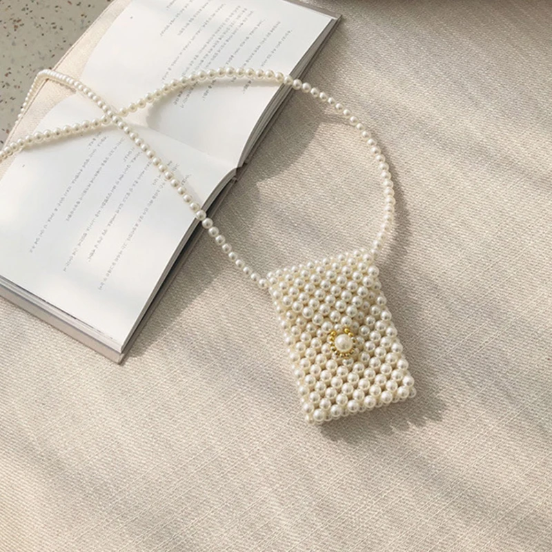 

Mini Pearl Lady Messenger Bags Personality Vintage Crossbody Bags Handmade Knitting Party Clutches For Girls Coin Purses Wallet
