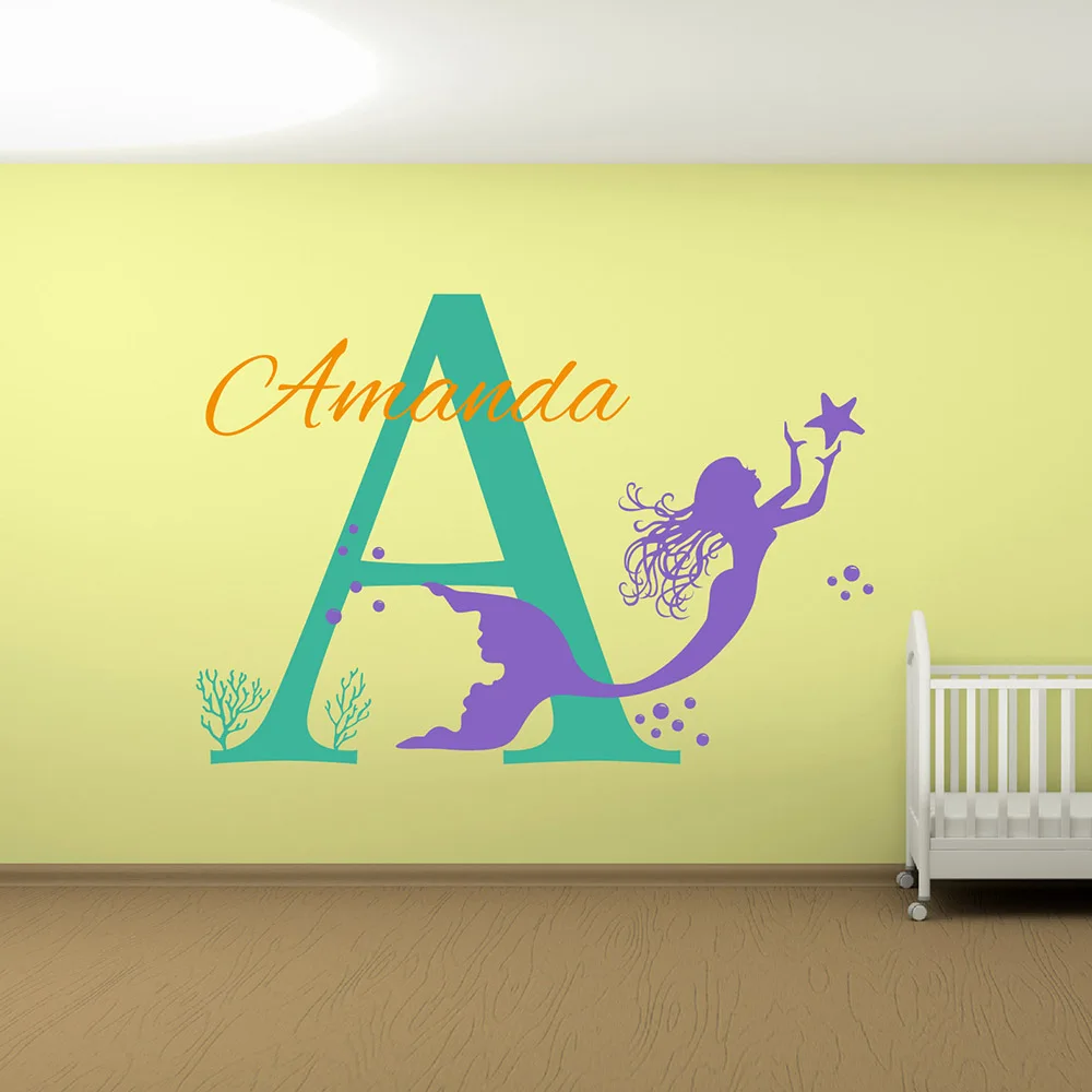 Mermaid Baby Girl Name Custom Nursery Wall Sticker Vinyl Lettering Wall