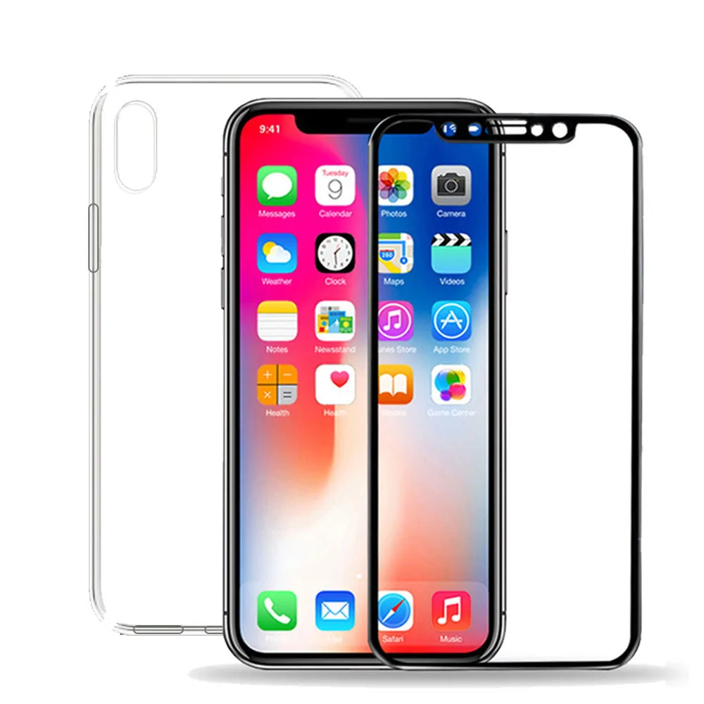 

For iPhone X TPU Cover + Tempered Glass Screen Protector for iPhone X 9H 5D Full Curved Film and Soft Phone Case