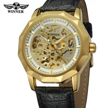 T-WINNER 2017 New Arrival Vogue Men’s Steampunk Automatic Skeleton Military Black Leather Strap Analog Wrist Watch WRG8033M3