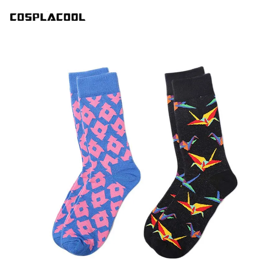 

[COSPLACOOL]New papercranes/Love Pattern funny socks men fashion happy casual socks cotton unisex High Quality Middle Tube meias