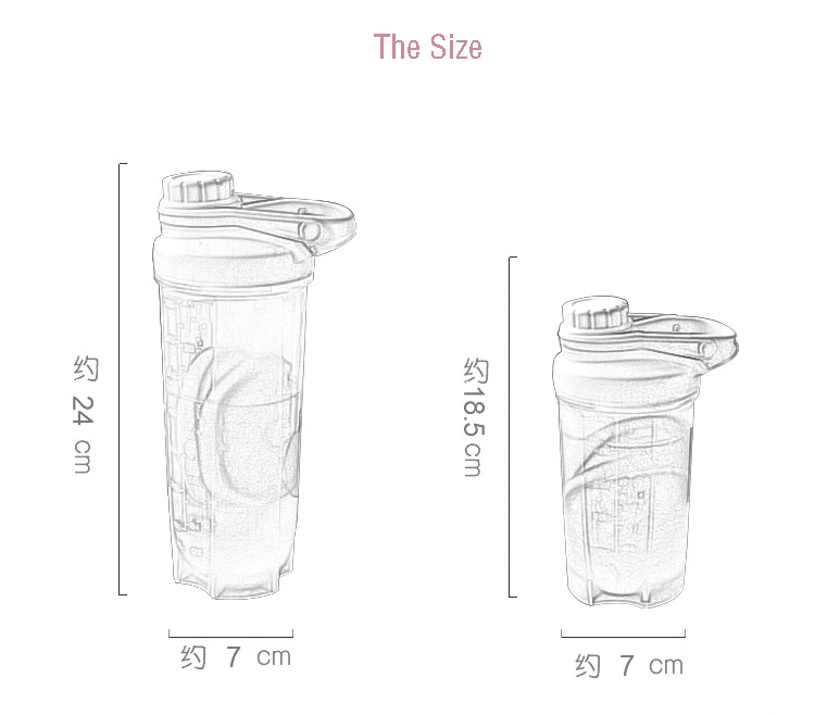 500/700ML Fashion Sports Shaker Bottle Plastic Portable Fitness Water Bottle Outdoor Men and Women Protein with Scale Cup