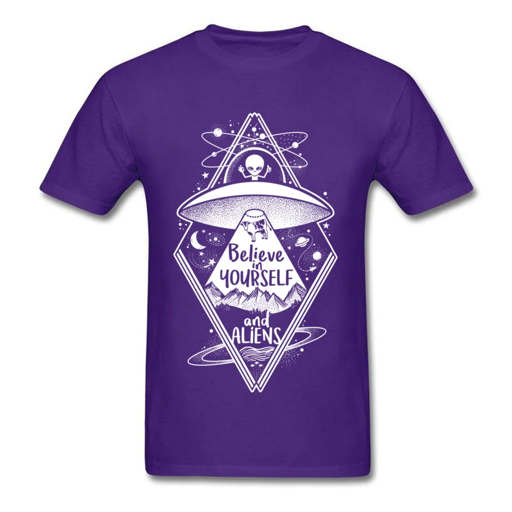 Casual Printed On Short Sleeve Tops T Shirt Labor Day Round Neck Pure Cotton Men T Shirt Printed On Tee-Shirts Fashionable believe in yourself and aliens 7504 purple