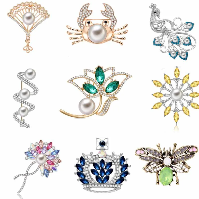 

Flower Bee Crab Bird Fan Spiral Brooch Sunflower Creative Luxury Pearl Women Dress Banquet Party Jewelry Charms Gifts Pins Badge