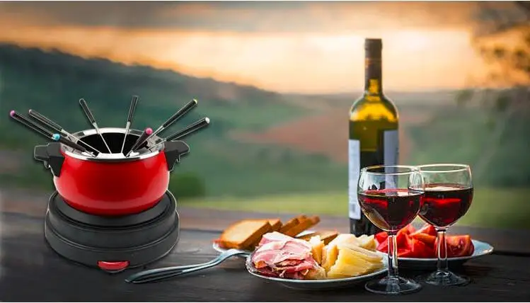 Electric Cheese Chocolate Fondue Set Kitchen Fondue Pots Cheese Fruit Dessert Fork Fondue Melting Pots Kitchen Tools