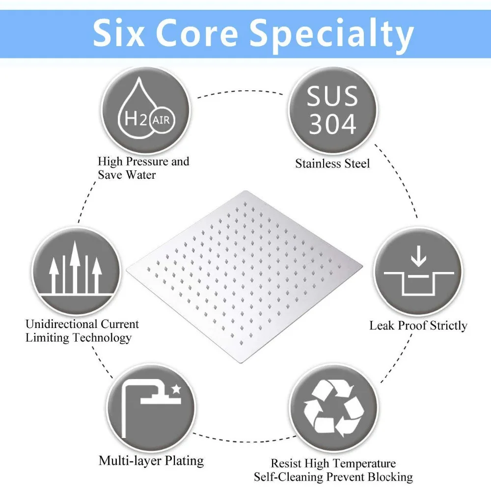 16 Inch Large Square Rain Shower Head Stainless Steel High Pressure Shower Head Polished Finish Ultrathin Bathroom Accessories 4