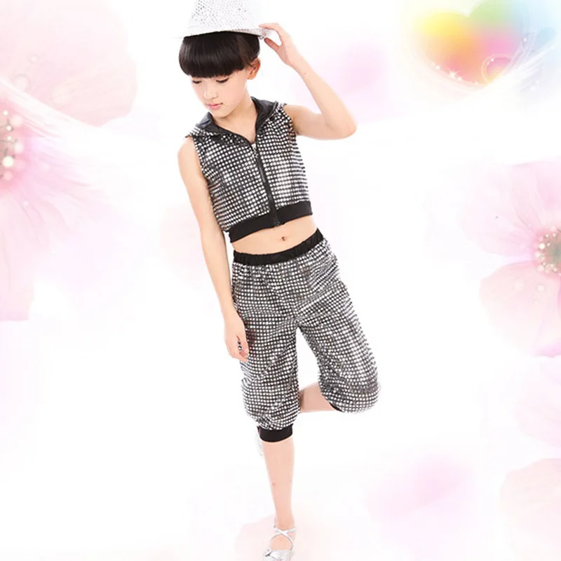 New Jazz Dance Children Performance Costume Sequins Hip Hop Stage Wear Dance Costumes Hooded Jazzy Dance Wear Kids Clothes (1)