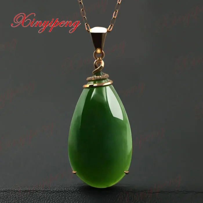 18 k rose gold with 100 natural jade pendant Spinach is green Simple