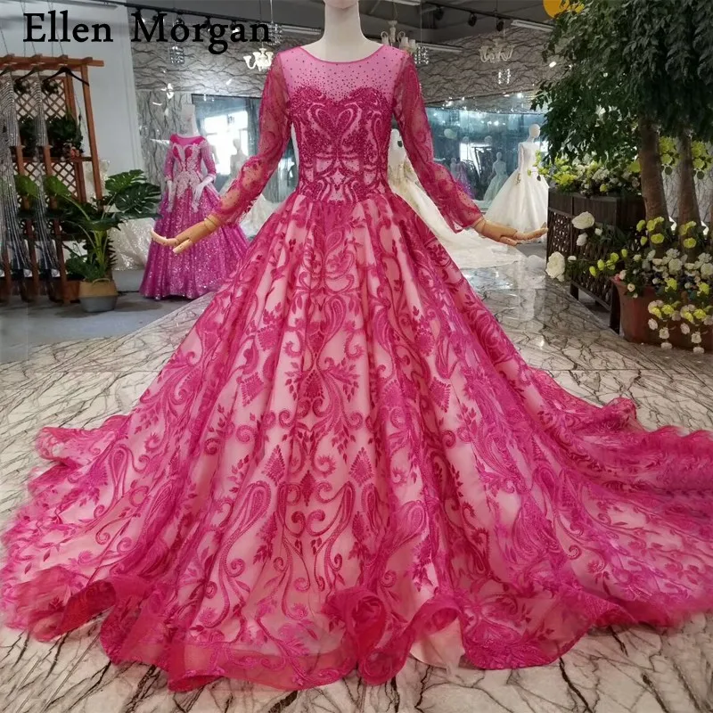 Long Sleeves Lace Ball Gowns Wedding 