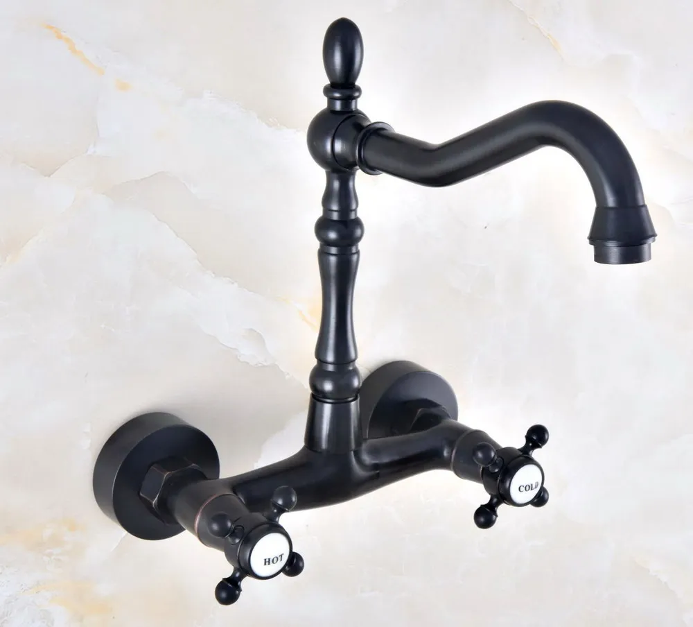 Black Oil Rubbed Bronze Brass Two Cross Handles Wall Mount Swivel Spout Kitchen & Bathroom Basin Sink Faucet Mixer Tap anf452 Black Oil Rubbed Bronze Brass Two Cross Handles Wall Mount Swivel Spout Kitchen & Bathroom Basin Sink Faucet Mixer Tap anf452