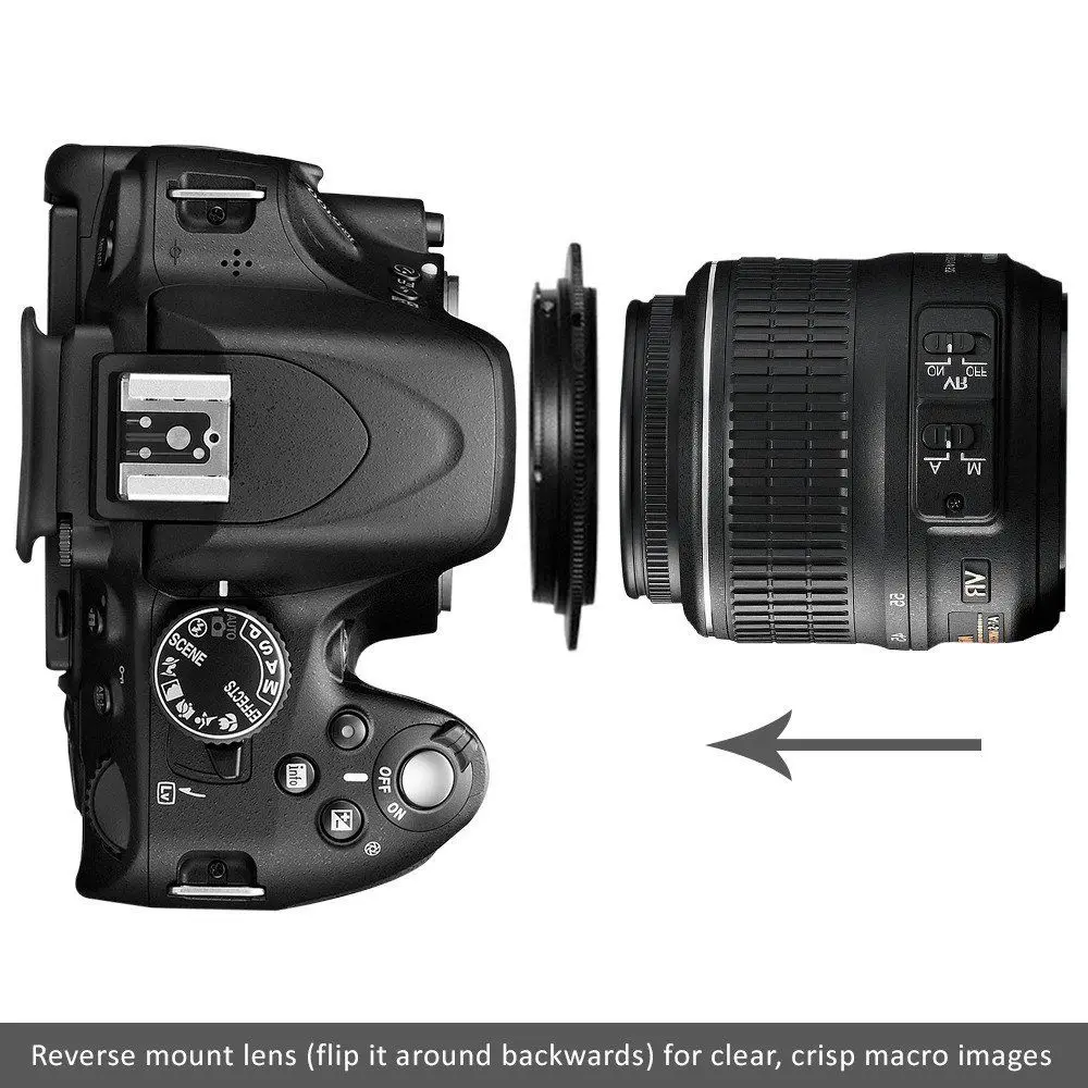 49 52 55 58 62 67 72 77 мм макрообъектив обратного хода переходное кольцо для Nikon AI Mount D3100