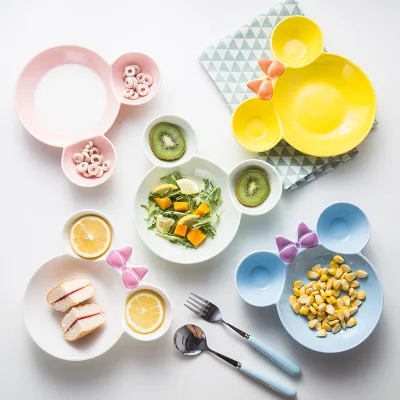

Dishes & Plates Ceramic Mickey Minnie children dish Cartoon Compartmental plate Lovely glaze disc Tableware YY09
