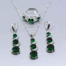 Изумительный зеленый циркон белый кристалл 925 Серебряные Ювелирные наборы для женщин серьги ожерелье Кулон Кольцо подарочная коробка T09