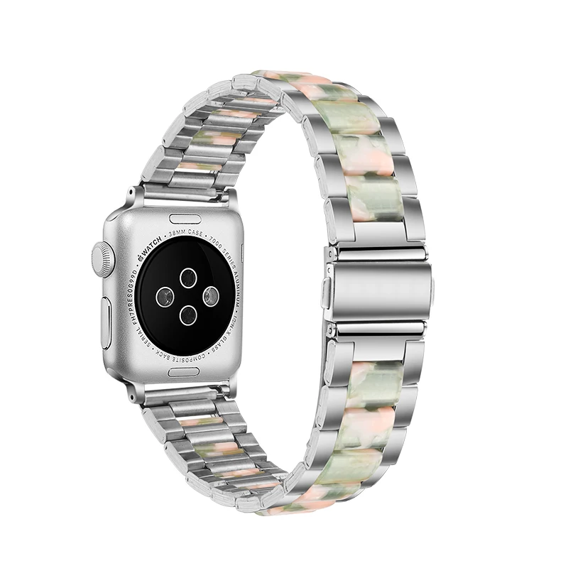 Ремешок из нержавеющей стали для Apple Watch 4, 3, 2, металлический браслет из смолы для iWatch Band 42 мм, 38 мм, 4 ремешка 44 мм, 40 мм, ремешок для ремешка - Цвет ремешка: pink-green