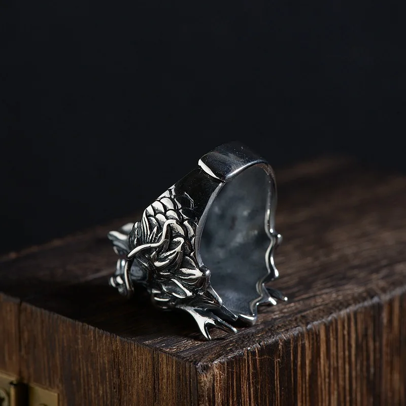 FNJ 925 Серебряное кольцо с драконом, новая мода, животное, S925 пробы, тайское серебро, кольца для мужчин, ювелирное изделие, регулируемый размер США 8-11