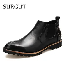 SURGUT Marke Qualität Leder Stiefel Für Männer Kleid Schuhe Braun Casual Stiefeletten Herbst Mode-Design Spitz Schuhe Botas