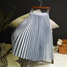 Женская металлическая атласная плиссированная юбка Шикарная высокая Талия Длинные зимние эластичные юбки для девочек Корейский Стиль Уличная офисная Милая Подростковая