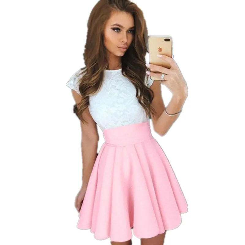 2017 элегантный лоскутное Империя белый кружево платье черный розовый синий для