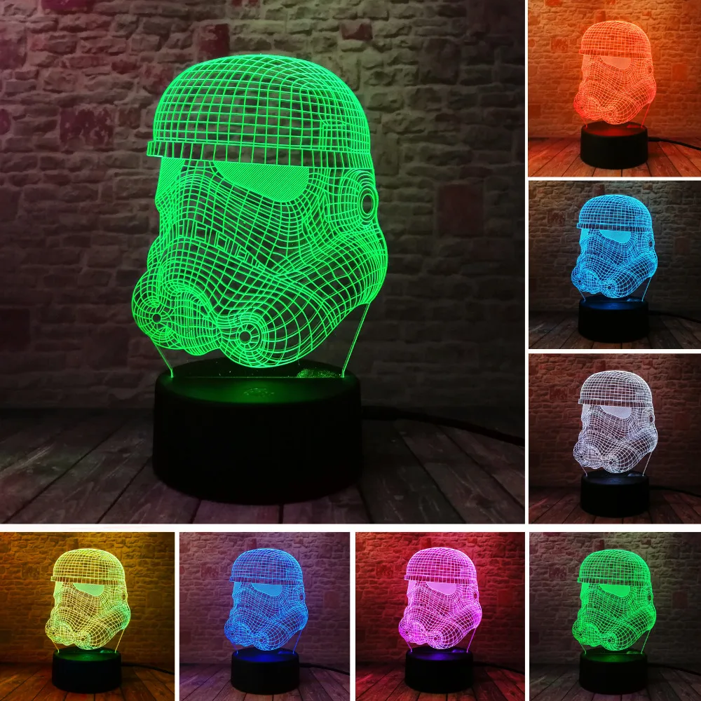 Creative Star Wars clon Force Guerrero blanco acrílico 3D ilusión lámpara colorido gradiente visual 3D LED nightlight regalos de cumpleaños
