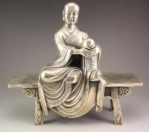 

Tibet Temple Bronze Ksitigarbha Boddhisattva Netherworld Leader On Stool Statue