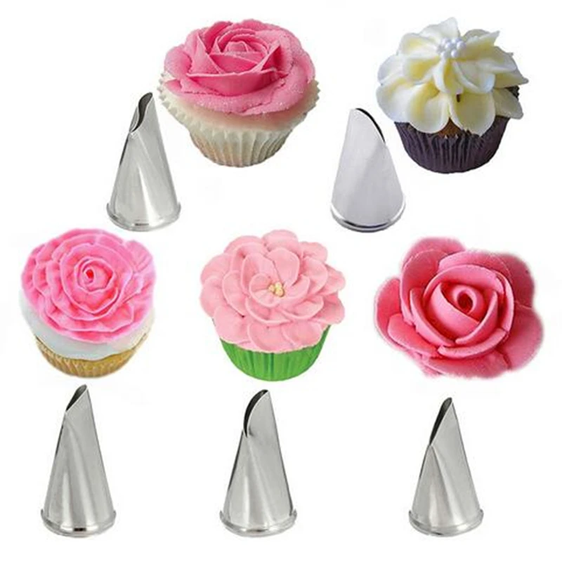 

5 Pcs/Set Rose Petal Metal Cream Tips Cake Decorating Tools Steel Icing Piping Nozzles Cake Cream Decorating Cupcake Pastry Tool