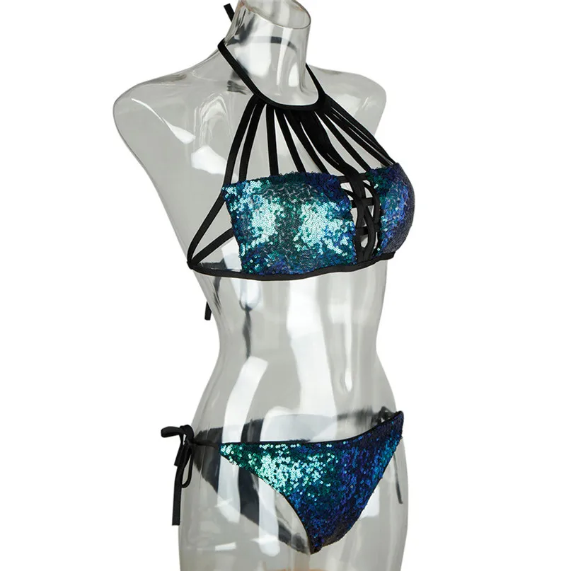 Women Swimsuit Bandage Bling Sequin Bikini Set Push-up Padded Bra Swimsuit Swimsuit Women Summer 2018 Beachwear NEW #2J97 (15)