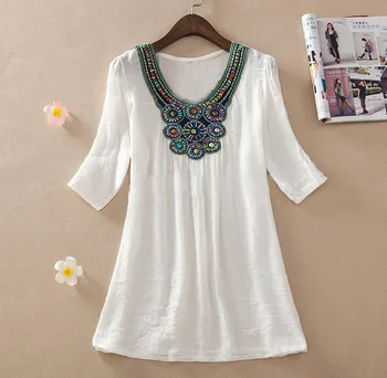 

2015 Summer New Women Floral Embroidery Plus Size XXXL Loose Blouse Shirts 7 Candy Colors Chiffon Casual Shirt Tops