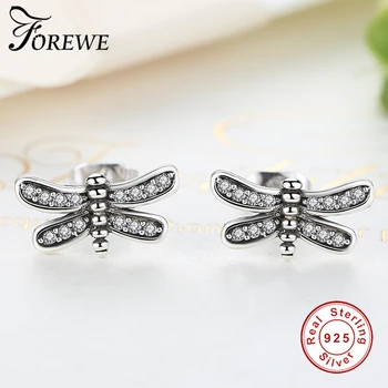 

Authentic 100% 925 Sterling Silver Petite Dragonfly Stud Earrings For Women Party Wedding Clear CZ Animal Earrings Jewelry