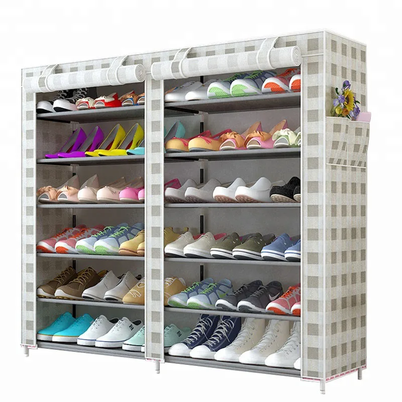 

Kaidi 6 Tiers Non-woven Simple Furniture multi-functional Shoe Storage Cabinet Double Rows shoe organizer dust-proof shoe rack
