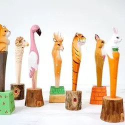 Креативный мультфильм резьба по дереву, животные ручка ручной работы деревянная ручка Горячая продажа знак офис Ремесло Подарочная