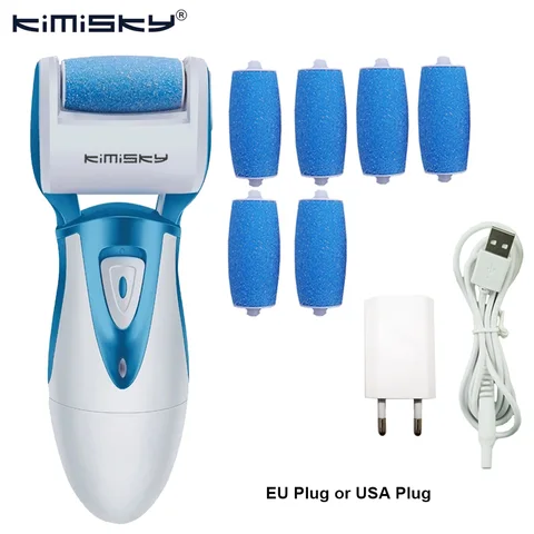 Recarregável à Prova Cuidados com os Pés Kimisky Azul Água Ferramenta Pedicure Callus Remover pé Pés Pele Morta Esfoliante 7 ps Rolos Cabeças d’