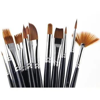 

New Type 12pcs/set Nylon Hair Paint Brush Set Artist Brush Watercolor Acrylic Art Supplies Black Drawing Water Brush