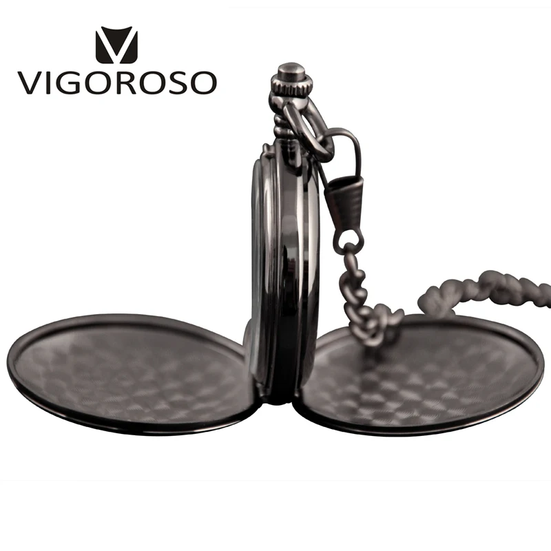 Alloy Vintage Anti Pocket Watch Steampunk Double Hunter Mechanical Skeleton Pocket Watch Chain Anniversary Gift