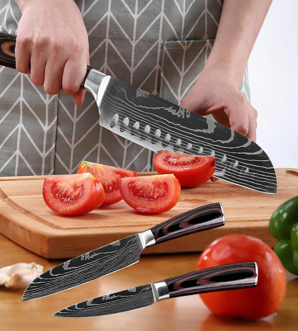 XITUO, кухонный набор для повара, нож из нержавеющей стали, держатель для ножей, Santoku, универсальный нож для резки хлеба, ножи для очистки овощей, ножницы, инструменты для приготовления пищи