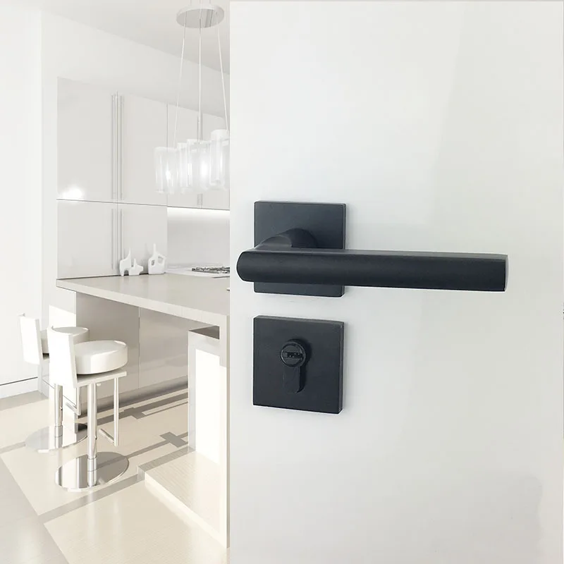 Black Aluminum Partition Lock US Style Indoor Home Solid Wood Door Handle Mute Door Lock 1set - 32951643174