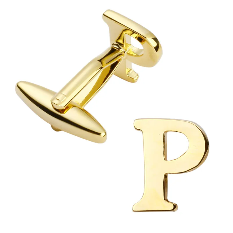 

Men's jewelry high quality metal/gold fashion cufflinks, French shirt cuff links letters P cufflink name logo